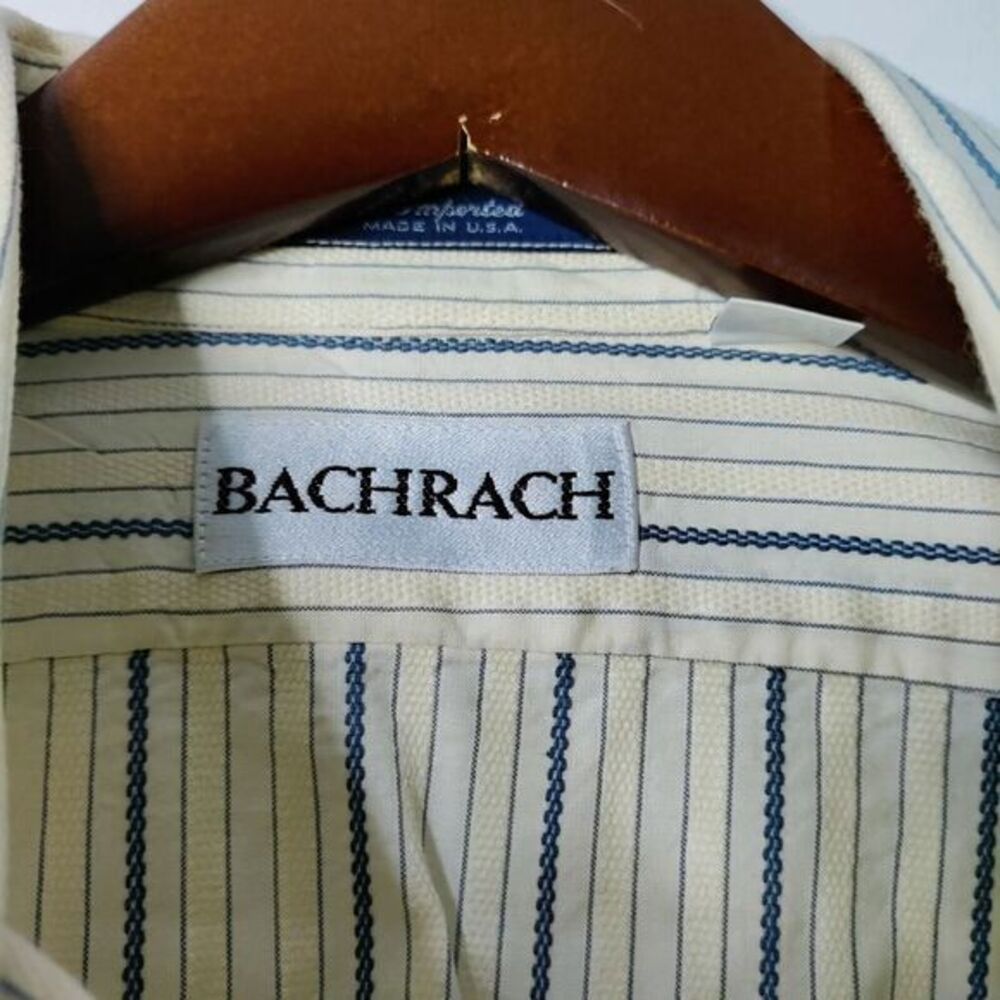 BACHRACH Men 17 36/37 Woven Cotton Striped Long Sleeve Casual Preppy Y2K Shirt - Picture 3 of 9